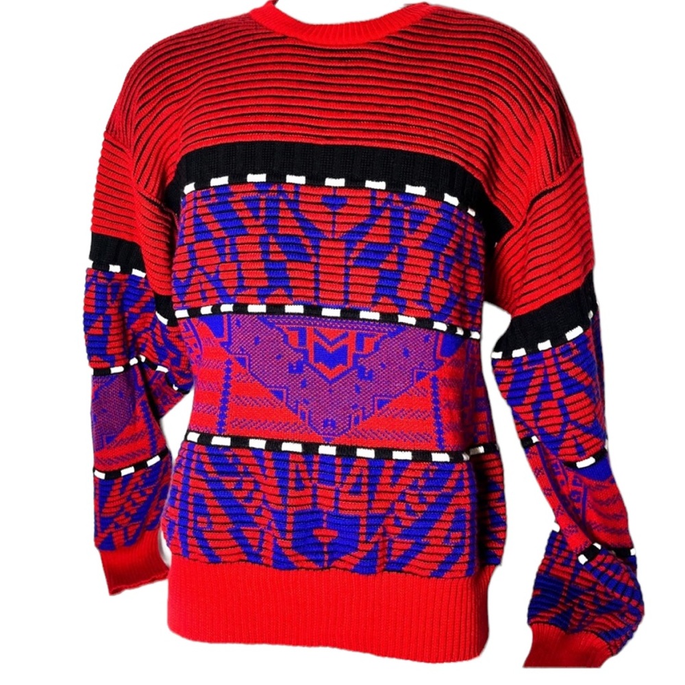 Nils Men’s Medium Vintage Rare Red Winter‎ Crewneck Knit Sweater